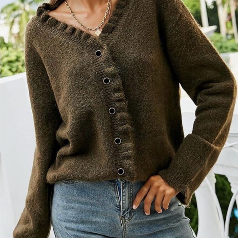 Green Button-Up Sweater Cardigan